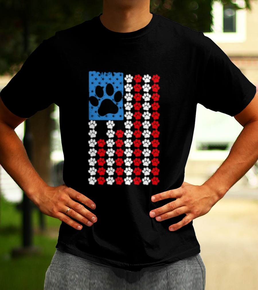 American Flag Paw Print Patriotic Animal Lover Dog Cat Pet Iconic USA Pride T-Shirt