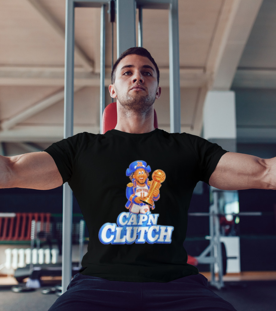 Cap'n Clutch Jalen Brunson New York Knicks Trophy Celebration T-Shirt