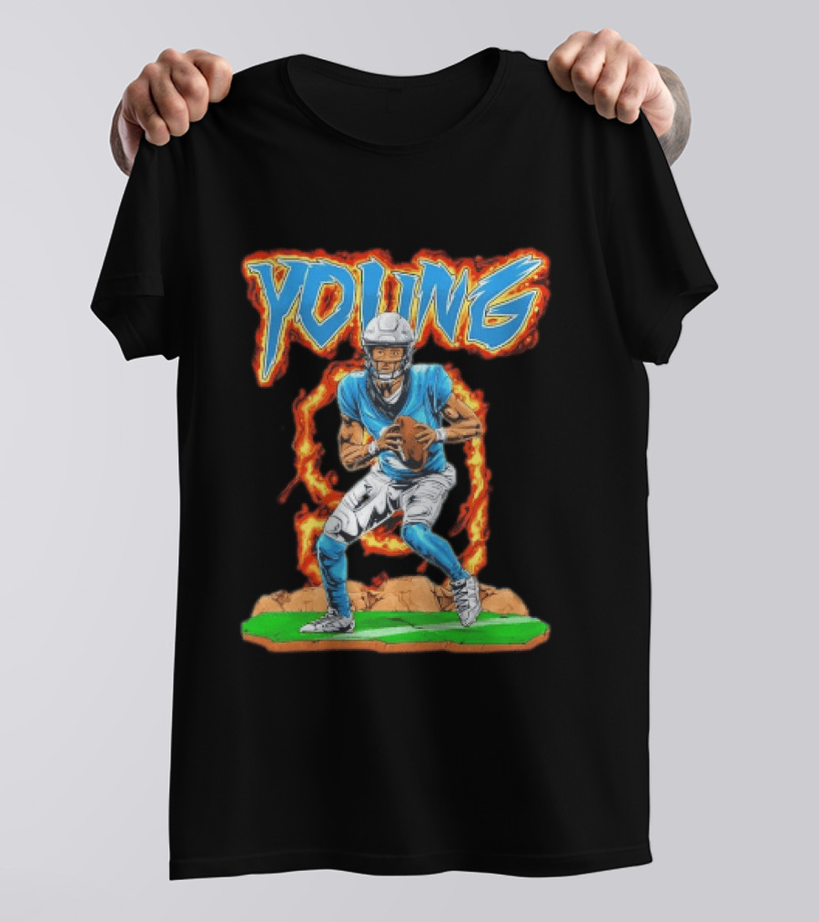 Panthers Young Football Player With Fire T-Shirt
