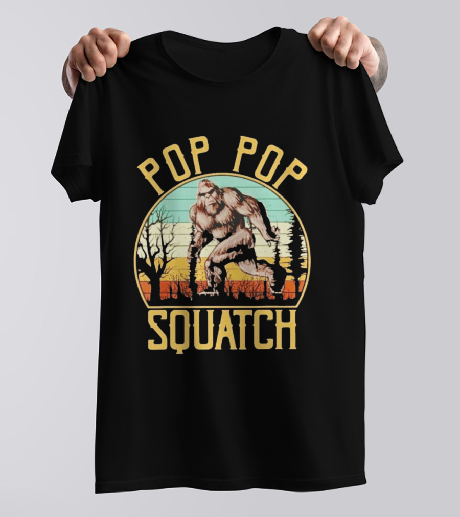 Pop Pop Squatch Bigfoot Vintage Forest Scene T-Shirt