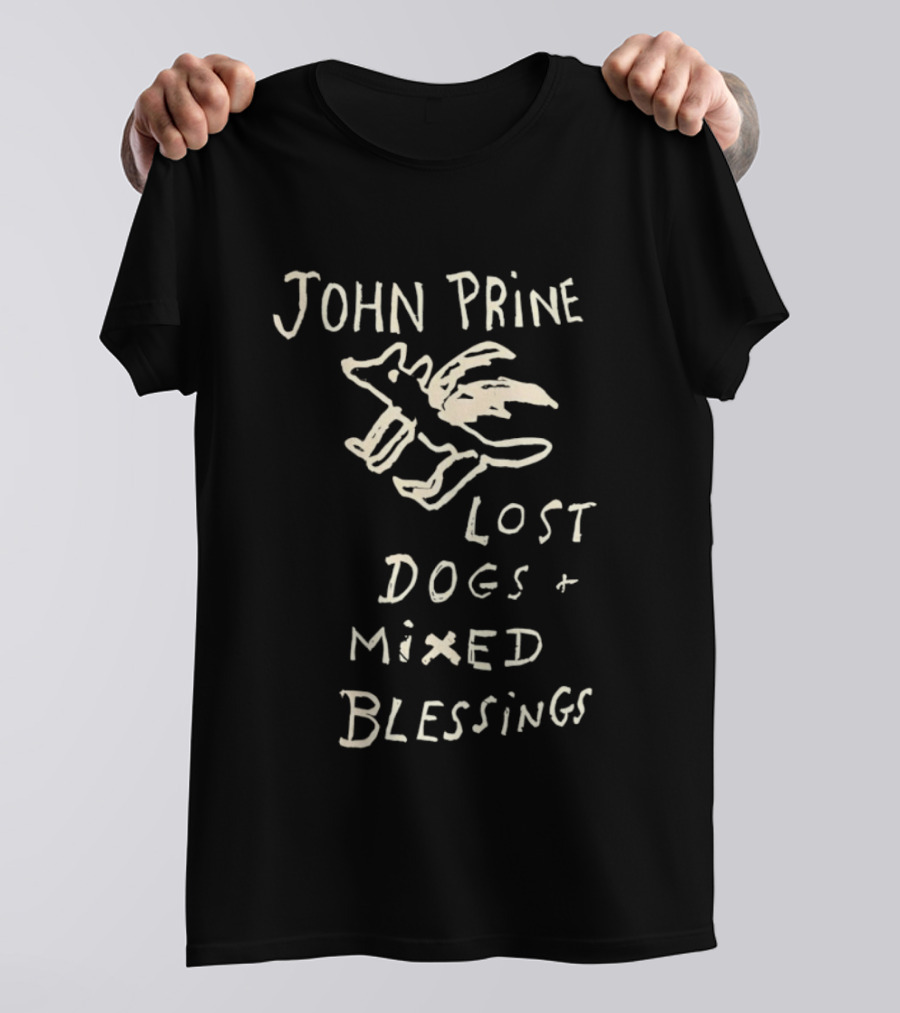 John Prine Lost Dogs Mixed Blessings Hand Drawn Dog T-Shirt