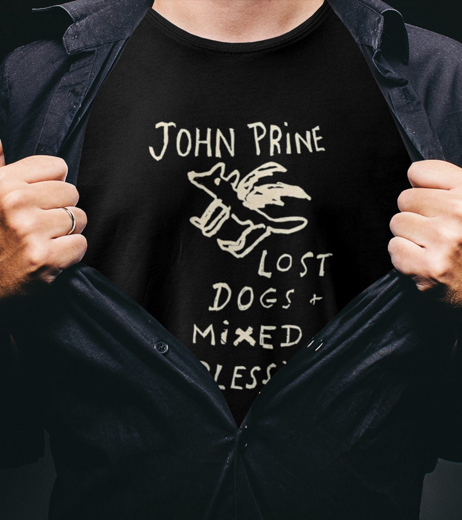 John Prine Lost Dogs Mixed Blessings Hand Drawn Dog T-Shirt