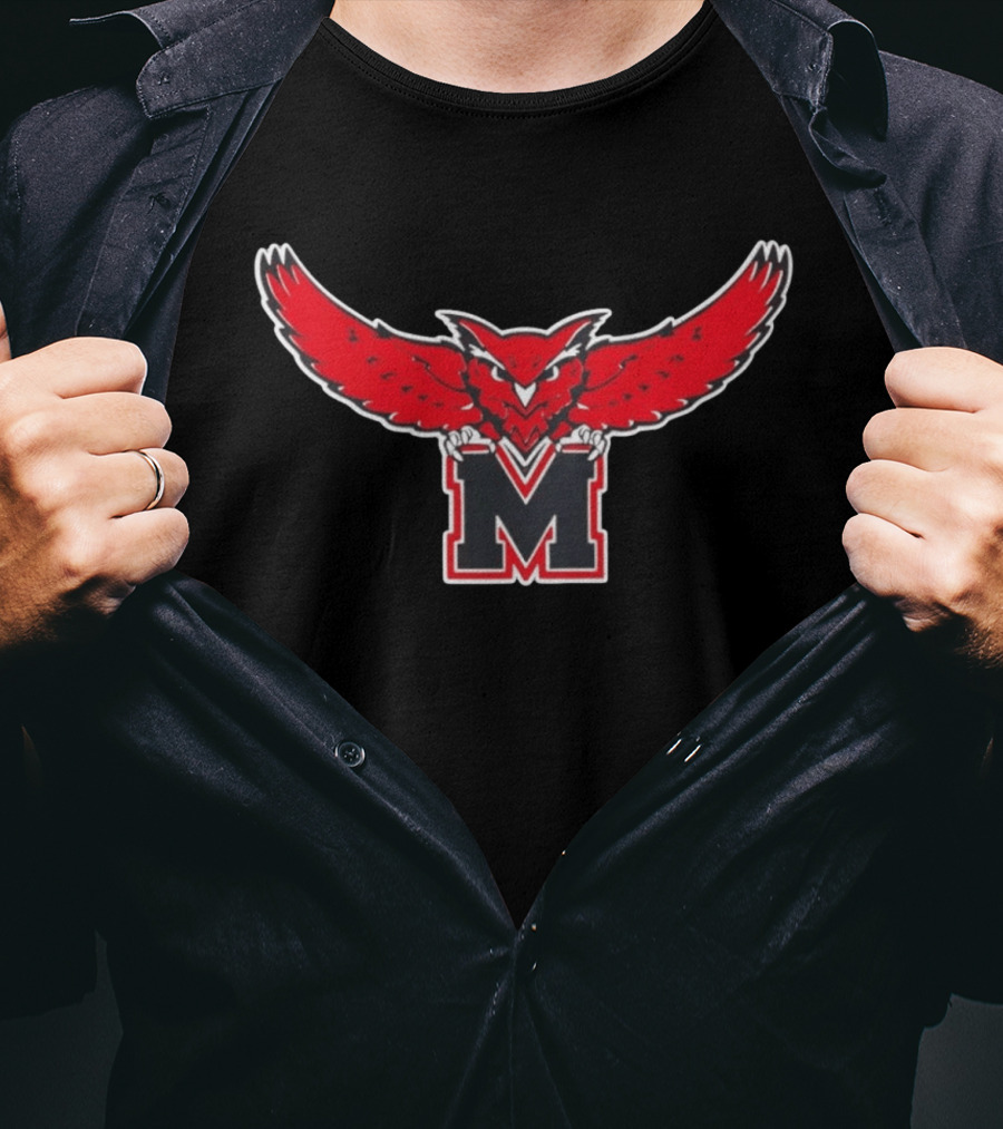 Red Owl On M Emblem With Spread Wings T-Shirt