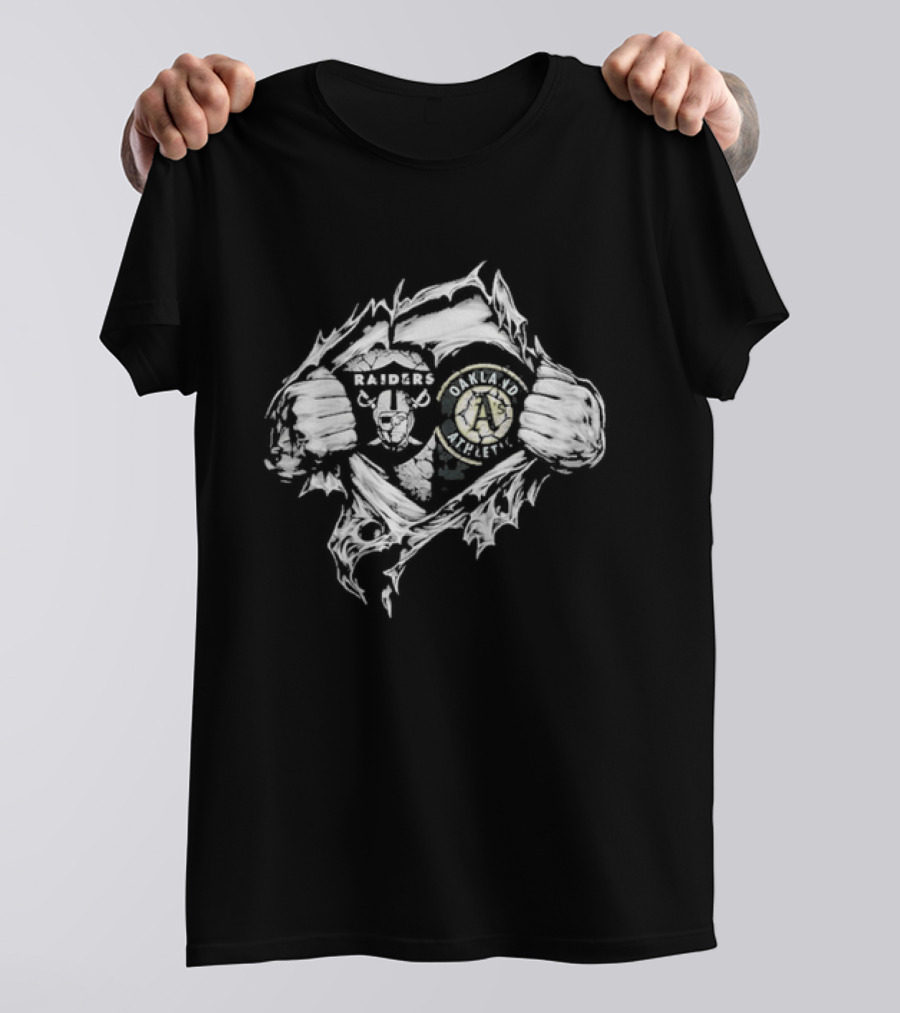 Las Vegas Raiders Oakland Athletics Dual Heart Collaboration T-Shirt