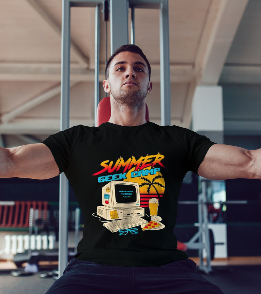 Summer Geek Camp Retro Computer Pizza And Palm Vibes T-Shirt