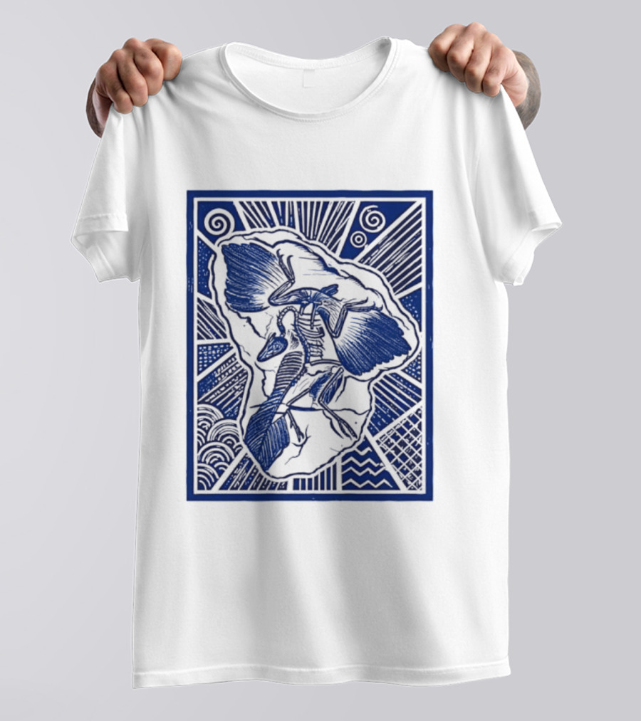Archaeopteryx Fossil Linocut Prehistoric Bird Paleontology Biology T-Shirt