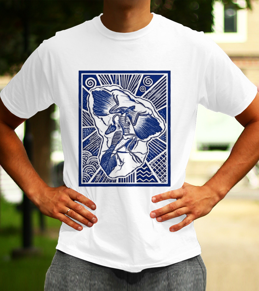 Archaeopteryx Fossil Linocut Prehistoric Bird Paleontology Biology T-Shirt