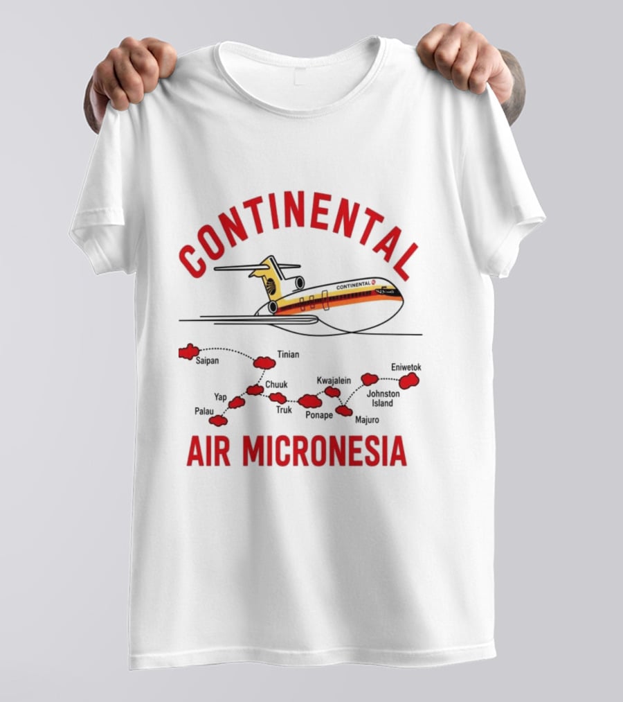 Continental Air Micronesia Boeing 727 Route Map Saipan Palau Truk Majuro Kwajalein T-Shirt