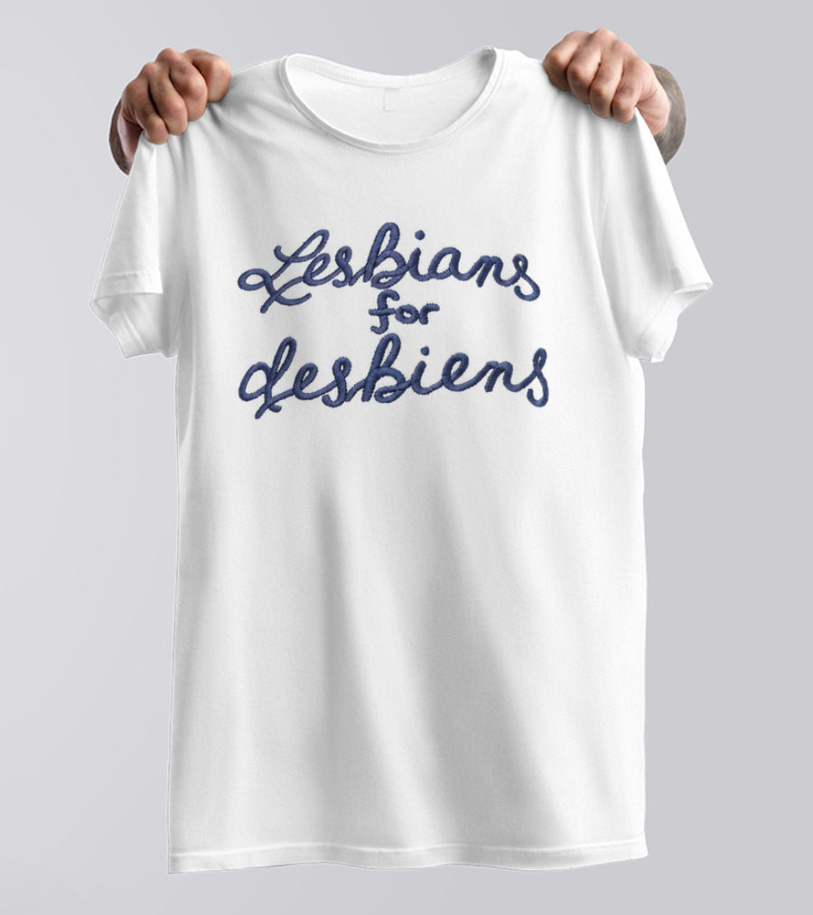 Lesbians For Desbiens Blue Text Cursive T-Shirt
