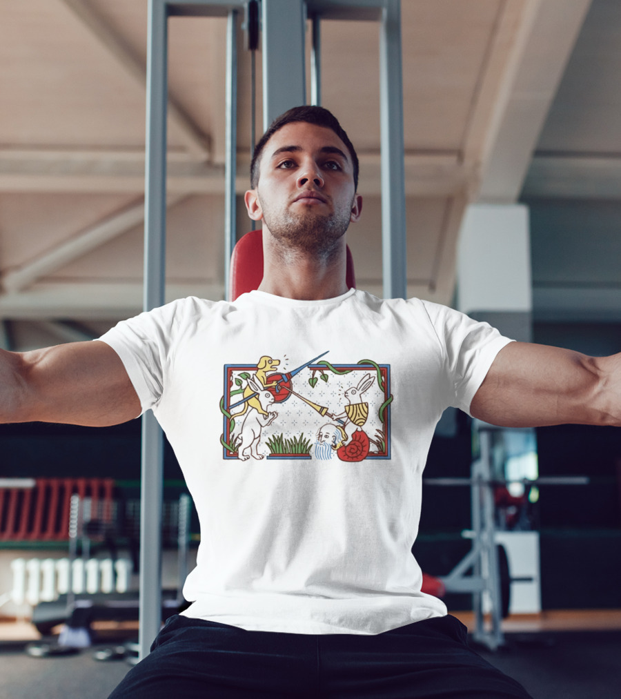 Medieval Dog And Rabbit Jousting Battle Scene With Snail And Sword T-Shirt
