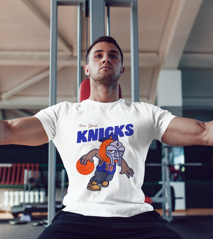 New York Knicks MF DOOM Basketball Mask Number 33 Dribbling T-Shirt