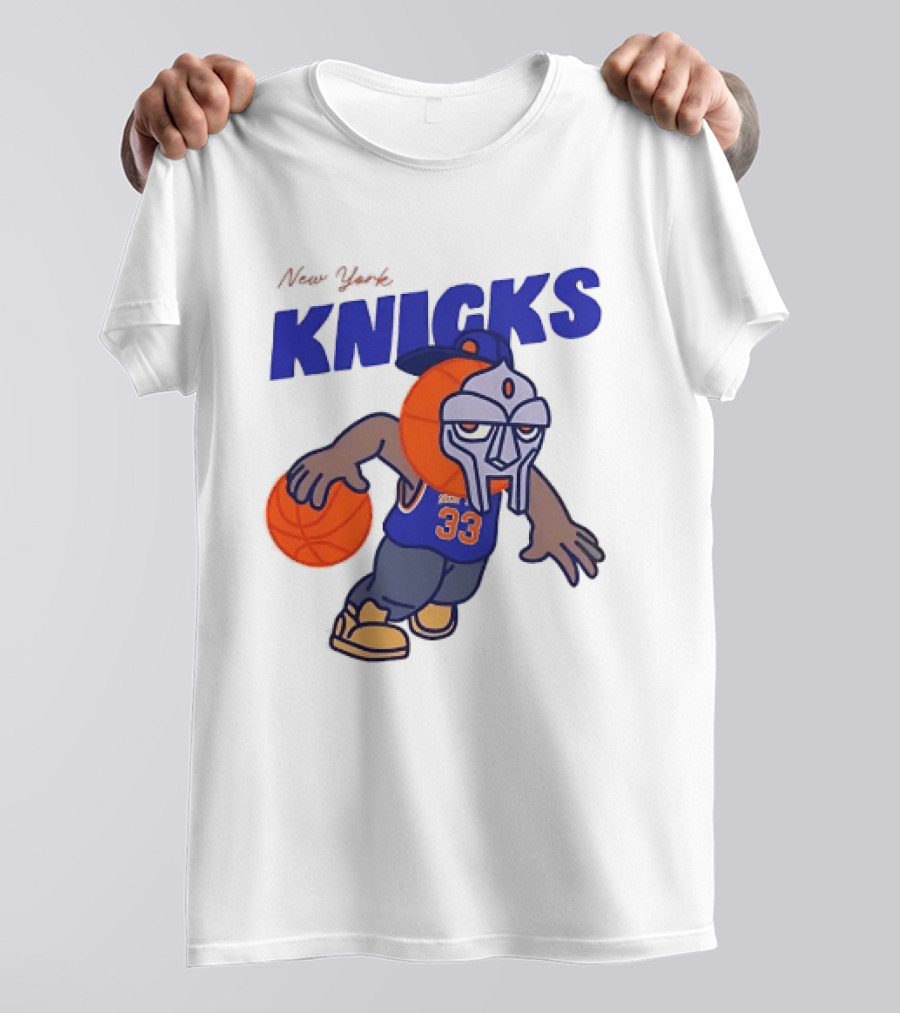 New York Knicks MF DOOM Basketball Mask Number 33 Dribbling T-Shirt