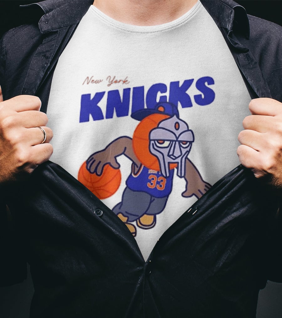 New York Knicks MF DOOM Basketball Mask Number 33 Dribbling T-Shirt