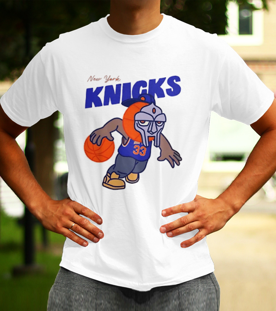 New York Knicks MF DOOM Basketball Mask Number 33 Dribbling T-Shirt