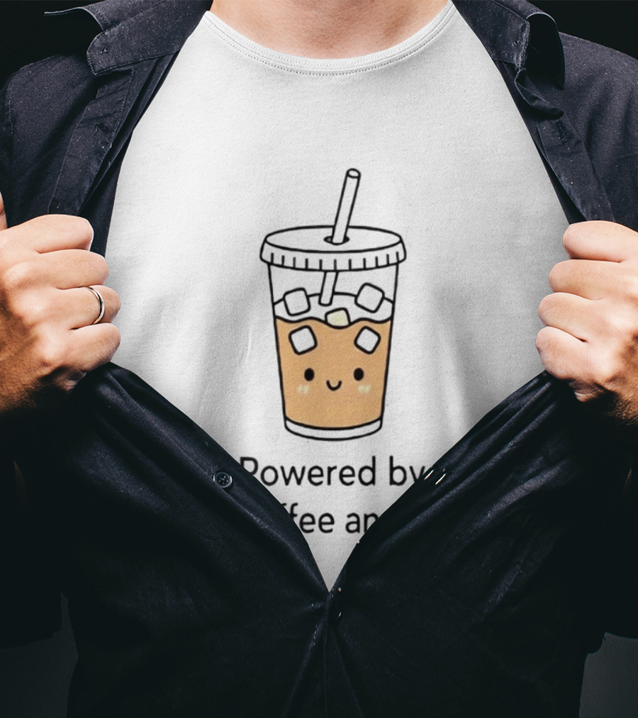 Powered By Iced Coffee And Panic Cute Cup T-Shirt