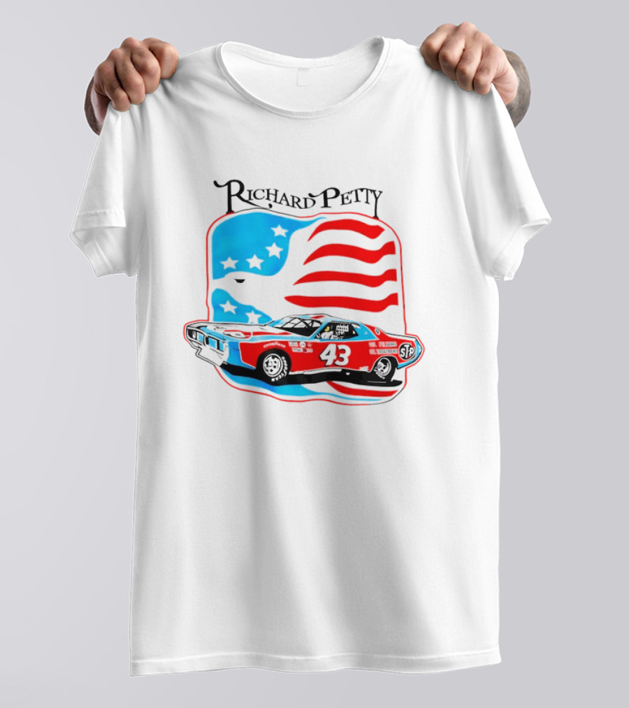 Richard Petty NASCAR Racing Car 43 STP American Flag T-Shirt