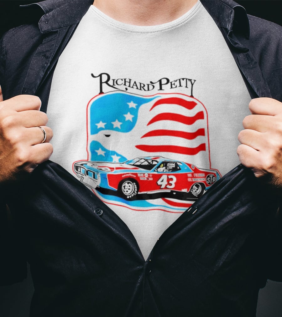 Richard Petty NASCAR Racing Car 43 STP American Flag T-Shirt