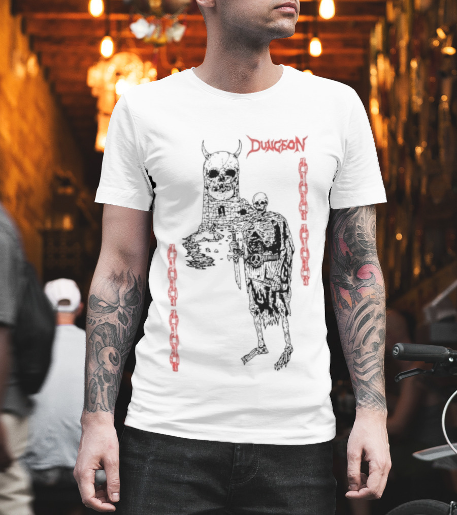 Dungeon Skeleton Warrior Heavy Metal Band Red Chains T-Shirt
