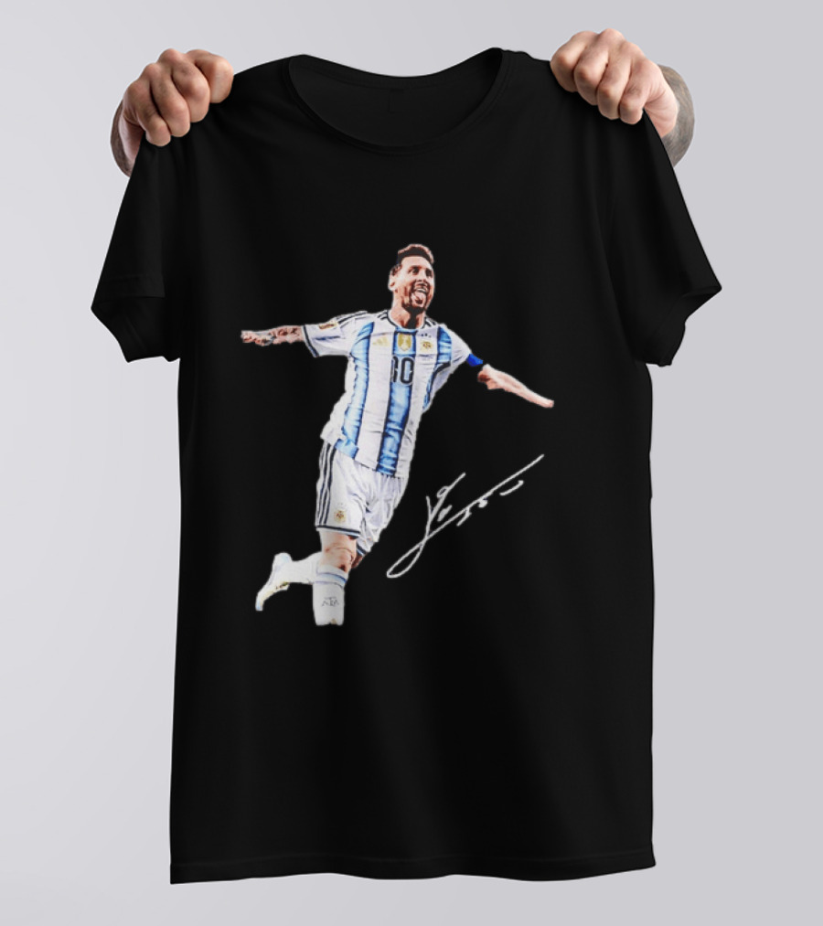 Lionel Messi 10 Argentina Jersey Signature Soccer Legend Celebration T-Shirt
