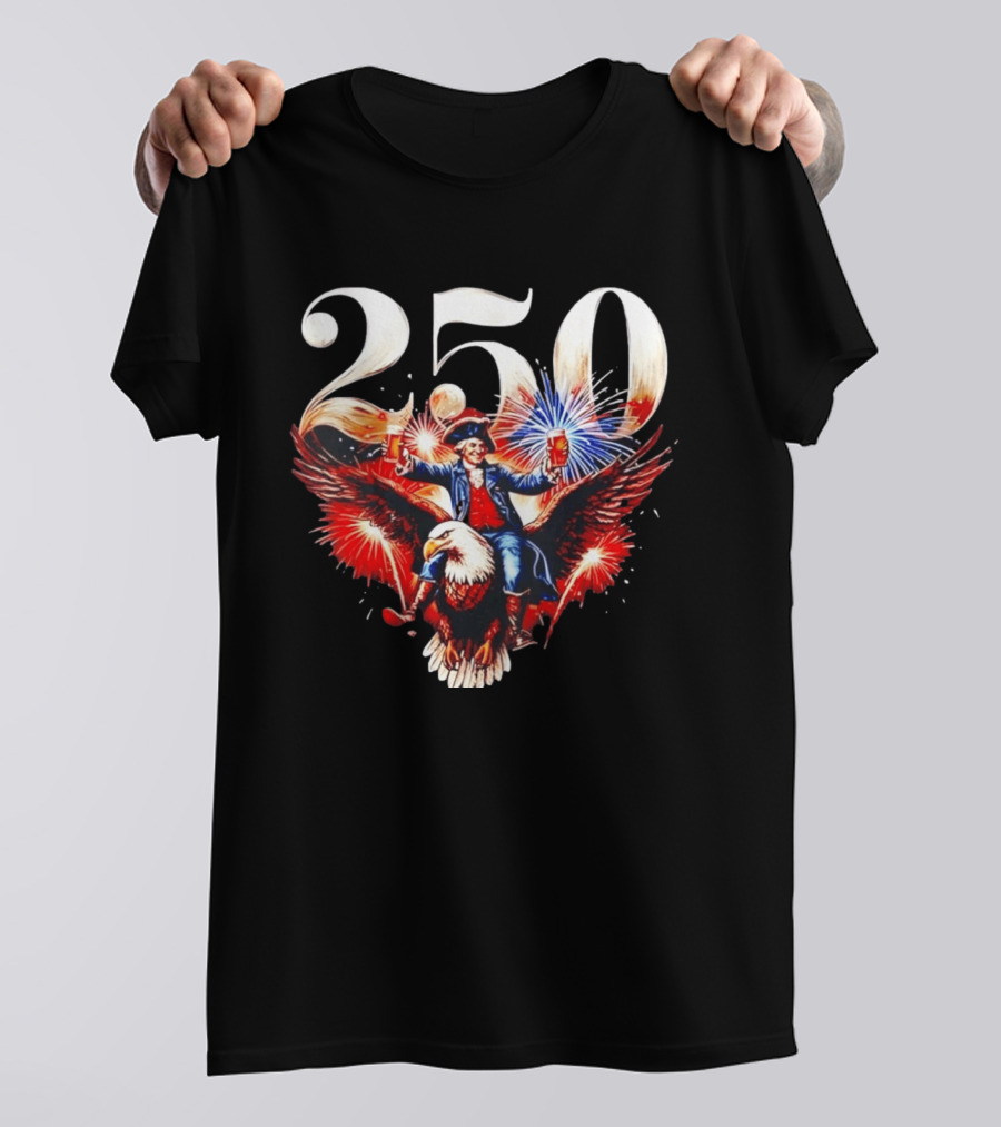 America 250 Founding Father Eagle Fireworks Beer 1776 Celebration T-Shirt