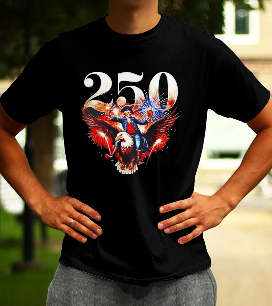 America 250 Founding Father Eagle Fireworks Beer 1776 Celebration T-Shirt