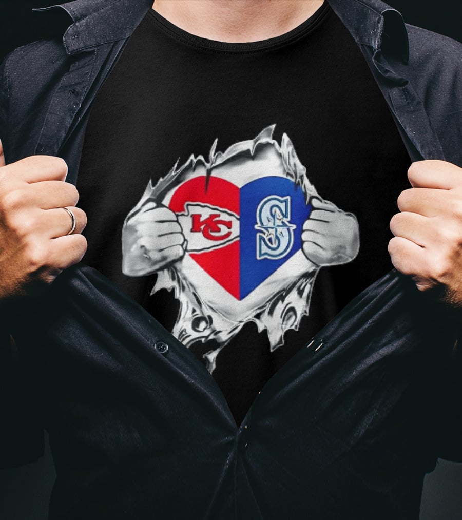 Kansas City Chiefs Seattle Mariners Ripped Heart T-Shirt
