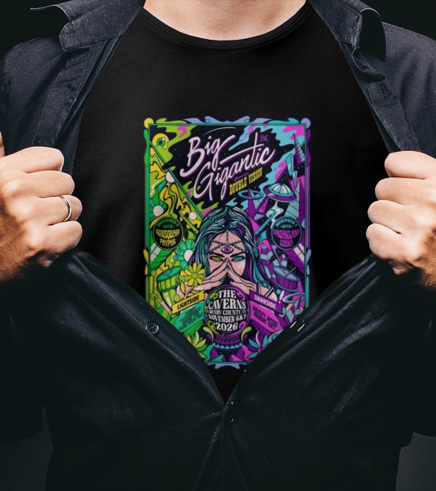 Big Gigantic Double Vision Live Nov 6 7 2026 The Caverns Pelham TN Sunsquabi Phyphr Smokeland Zoska T-Shirt