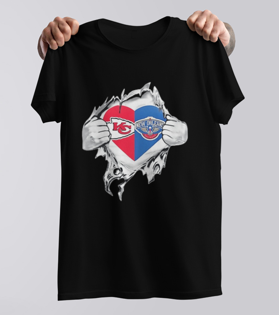 Kansas City Chiefs New Orleans Pelicans Heart Ripped Open T-Shirt