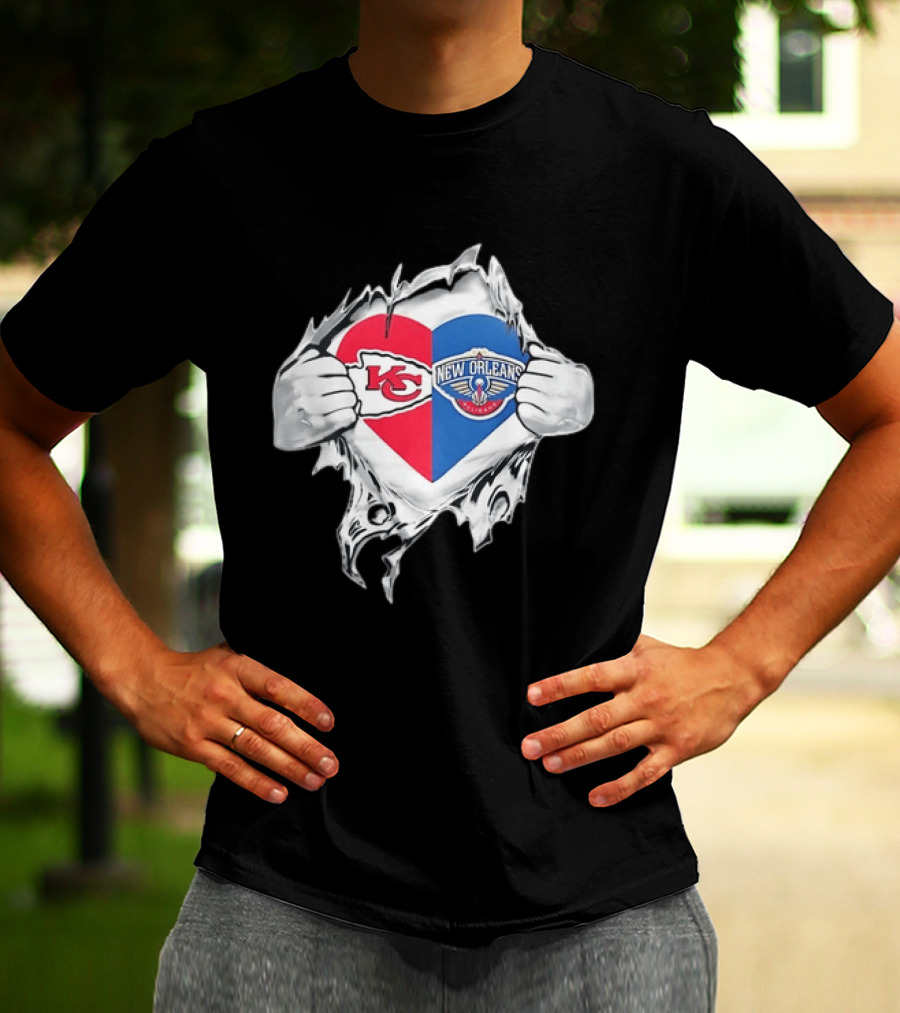 Kansas City Chiefs New Orleans Pelicans Heart Ripped Open T-Shirt