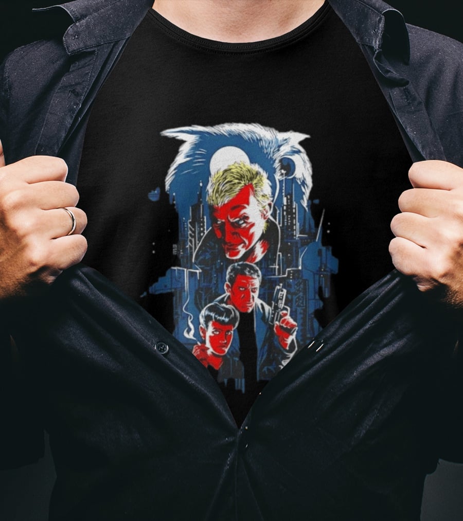 Blade Runner Tannhauser Gate Scene With Characters And Cityscape T-Shirt