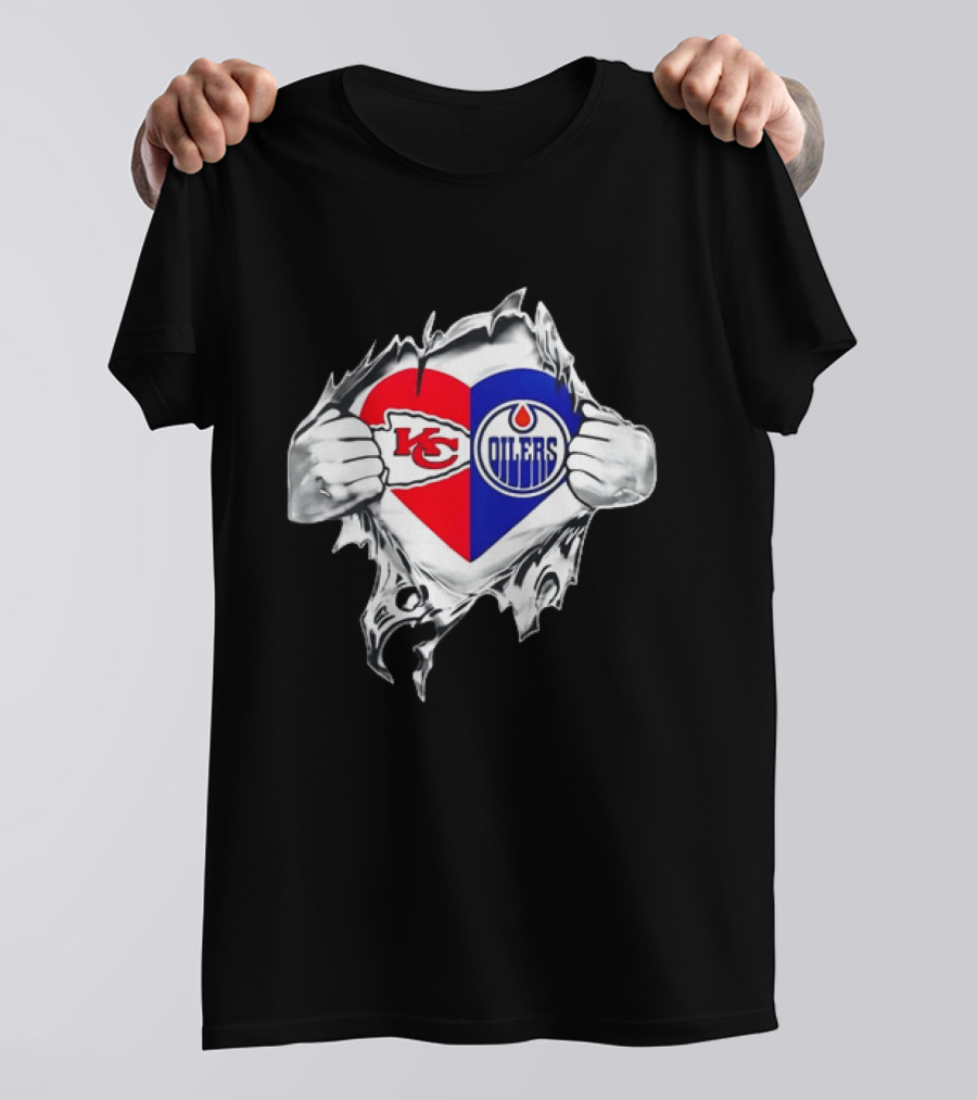Love Heart KC Chiefs Edmonton Oilers Fusion T-Shirt