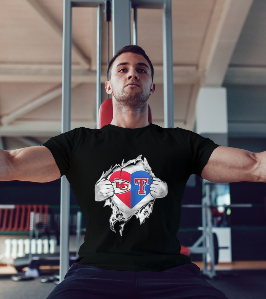 Kansas City Chiefs Texas Rangers Heart Rip Open T-Shirt