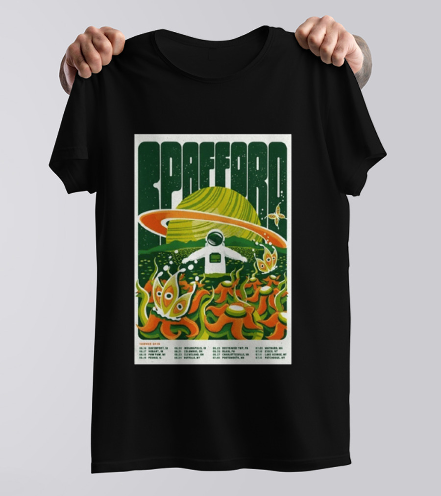 Spafford Summer Tour 26 Space Adventure Psychedelic Alien Astronaut Concert Dates And Locations T-Shirt