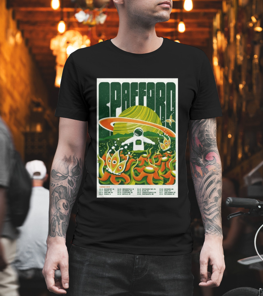 Spafford Summer Tour 26 Space Adventure Psychedelic Alien Astronaut Concert Dates And Locations T-Shirt