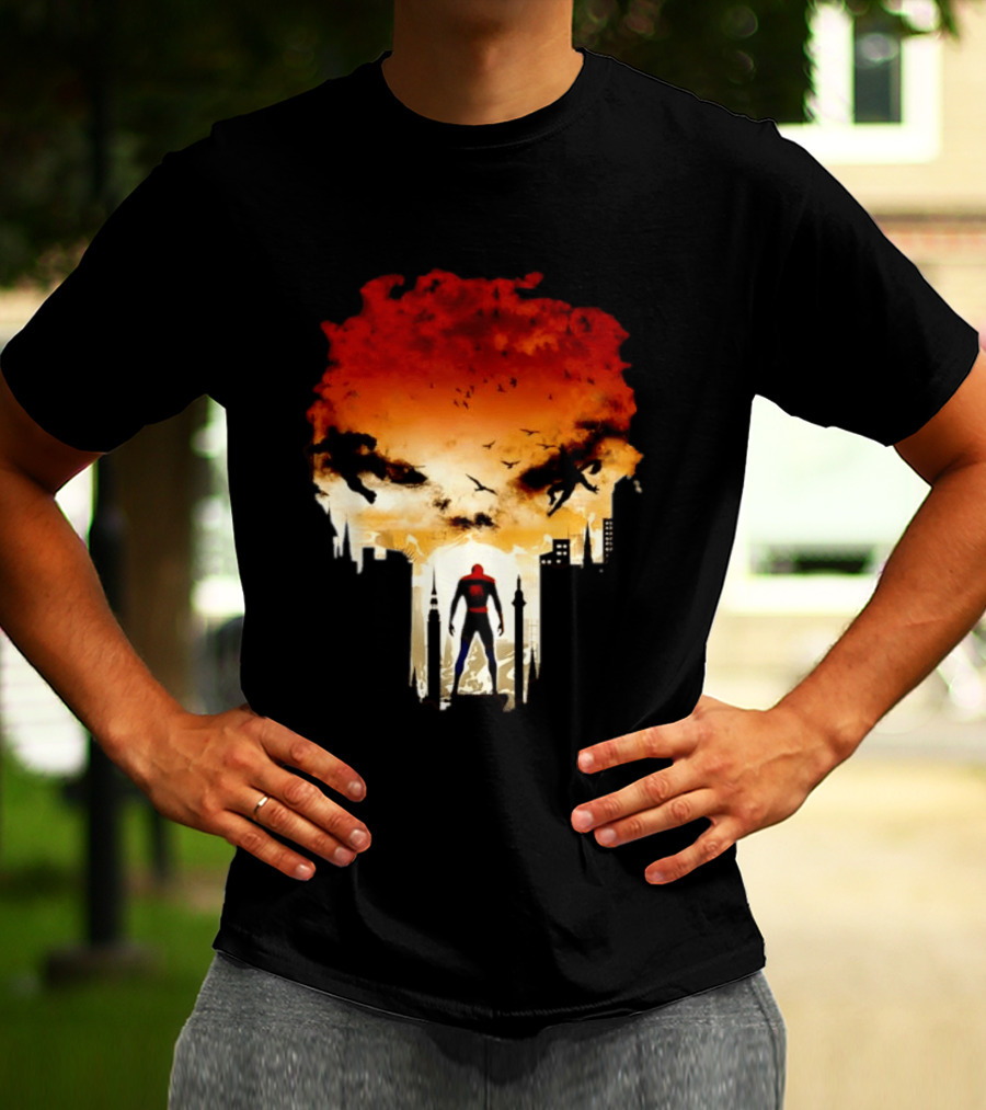 Spider Man Hulk Wolverine Marvel Superheroes Cityscape Action Scene T-Shirt