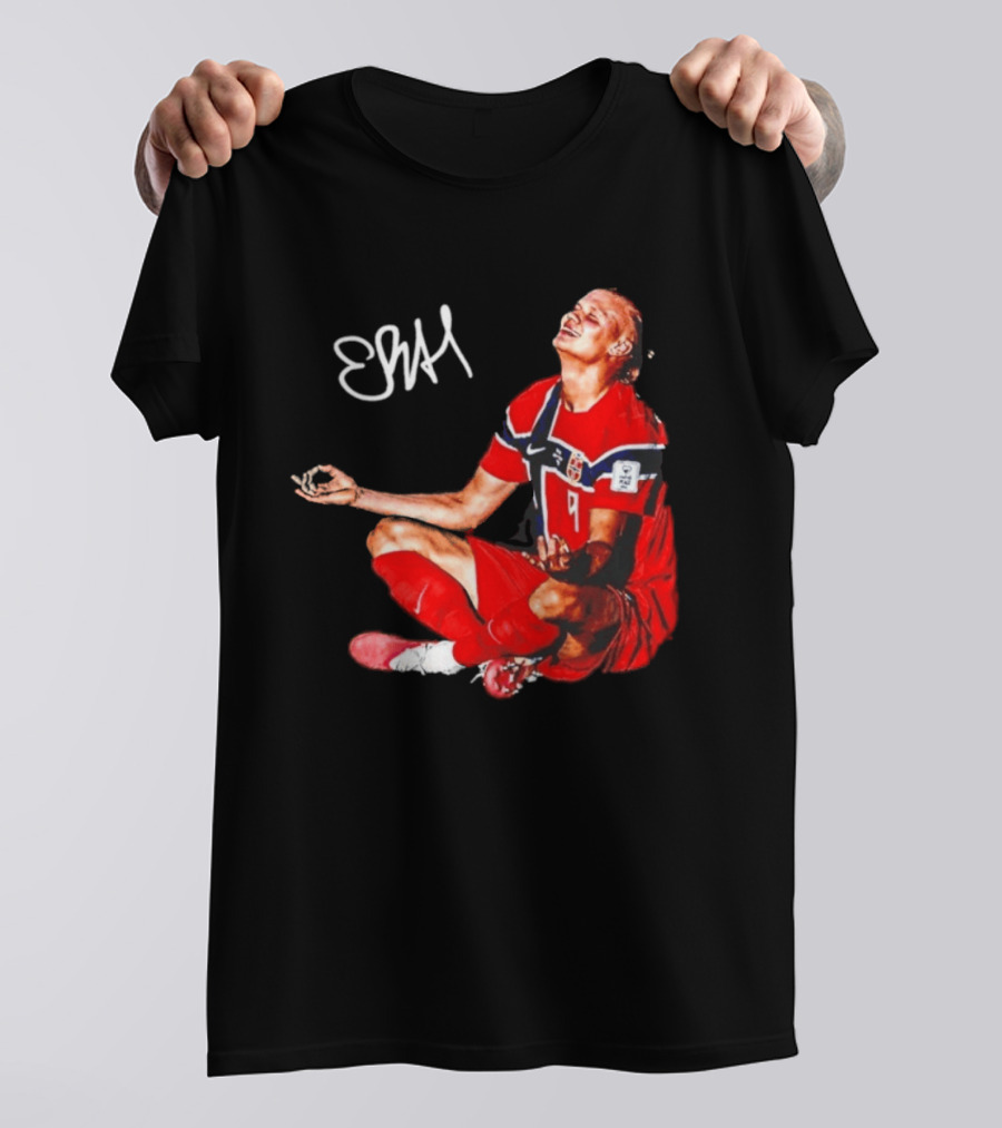 Erling Haaland Norway Football Meditation Pose Signature T-Shirt