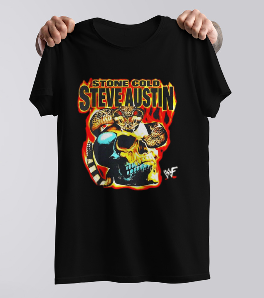 Stone Cold Steve Austin Flaming Skull Snake WWF T-Shirt