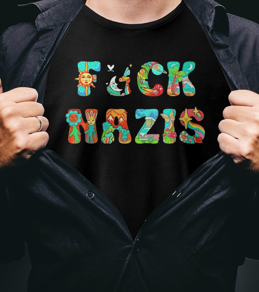 Fuck Naz Isv Sun Moon Rainbow Butterfly Flower Peace Hippie T-Shirt