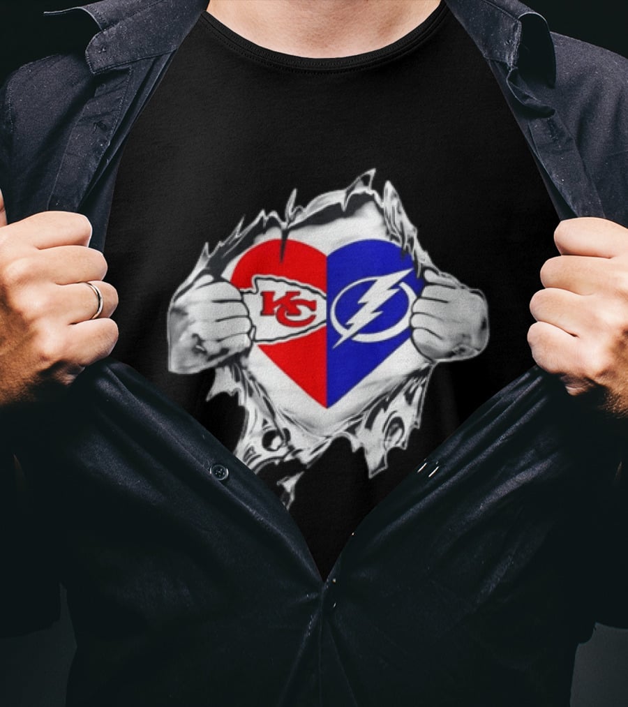 Kansas City Chiefs Heart Ripping Tampa Bay Lightning NFL NHL T-Shirt