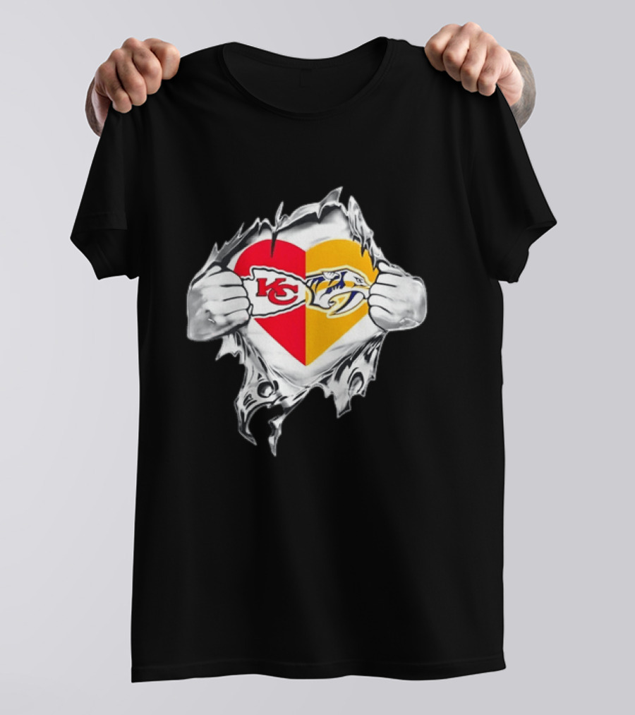 Kansas City Chiefs Nashville Predators Heart Ripping Open T-Shirt