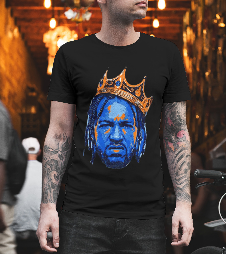 Jalen Brunson New York Knicks King Of New York Orange Crown Blue T-Shirt
