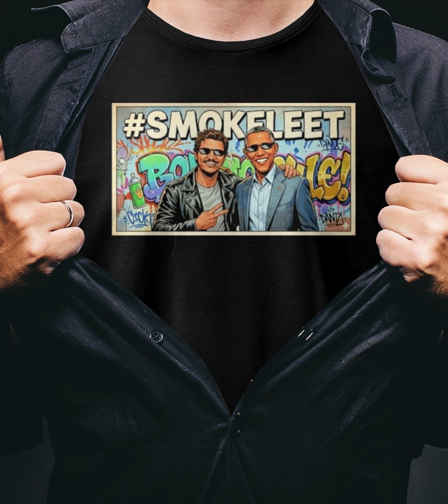 #SMOKEFLEET Pedro Pascal Barack Obama Graffiti T-Shirt