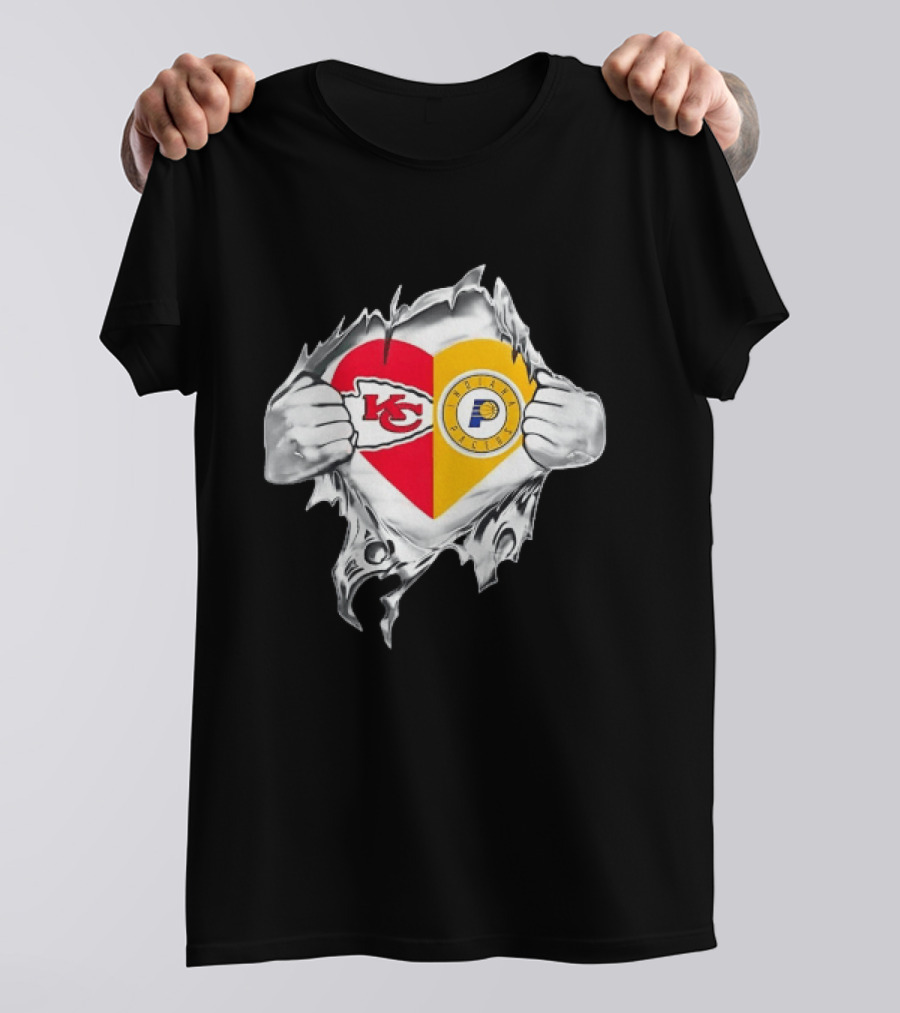 Kansas City Chiefs Indiana Pacers Heart Torn Open T-Shirt