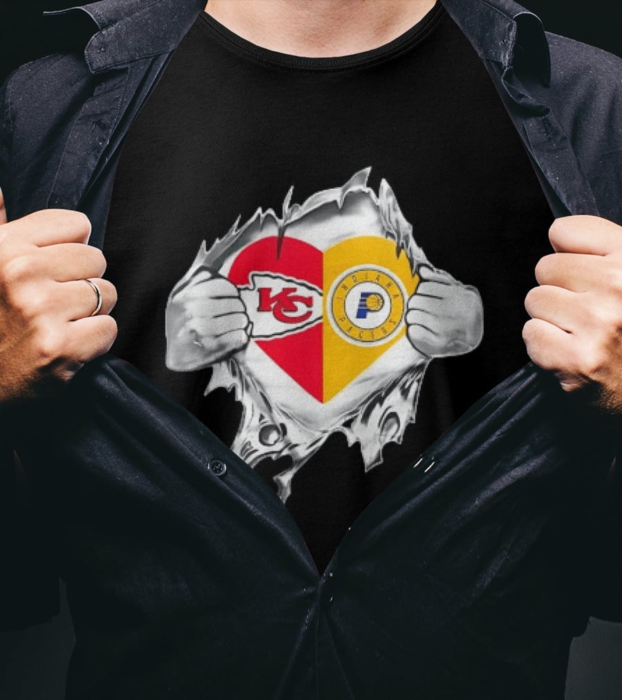 Kansas City Chiefs Indiana Pacers Heart Torn Open T-Shirt