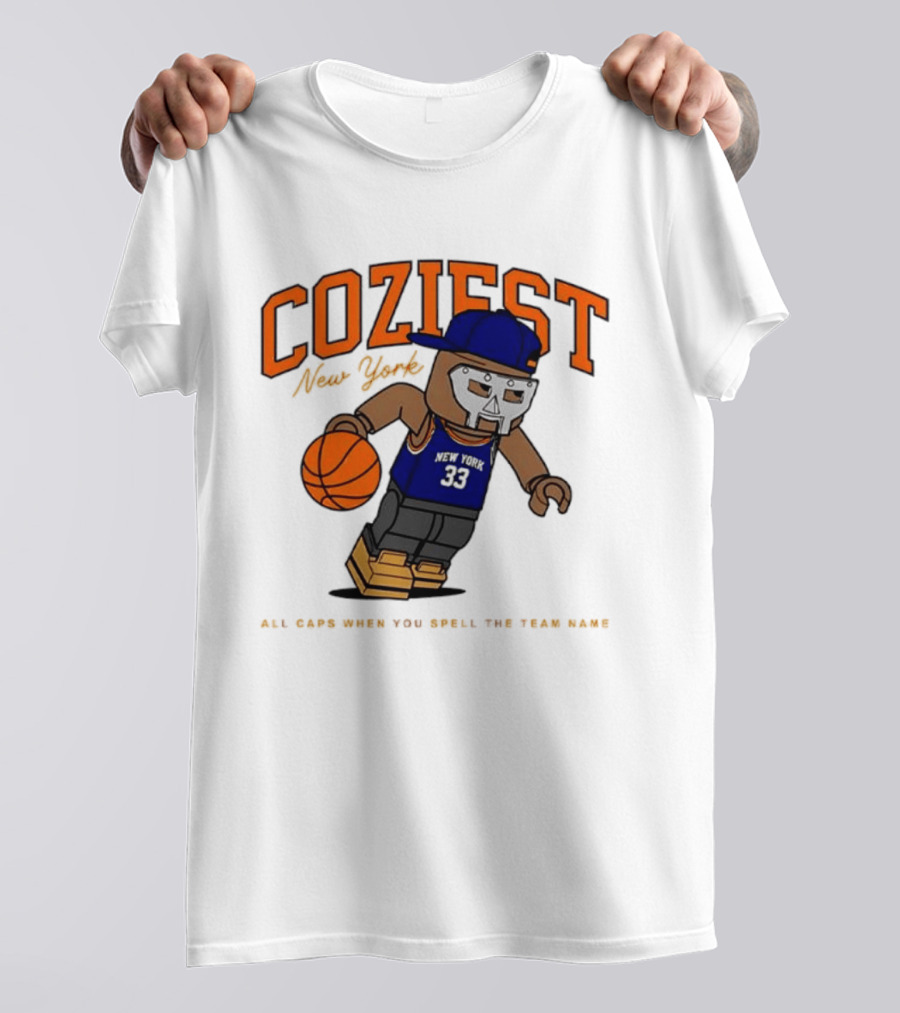 Coziest New York MF DOOM Patrick Ewing Knicks All Caps Basketball Lego T-Shirt