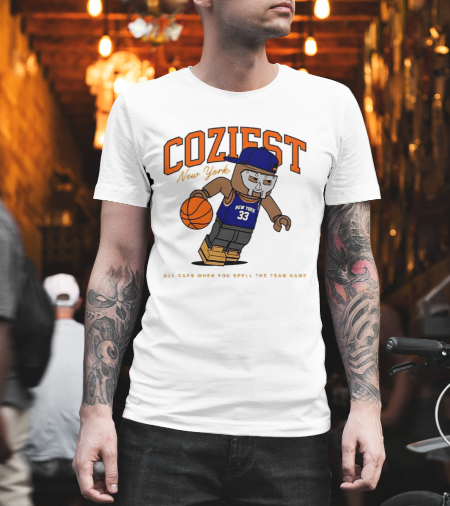 Coziest New York MF DOOM Patrick Ewing Knicks All Caps Basketball Lego T-Shirt