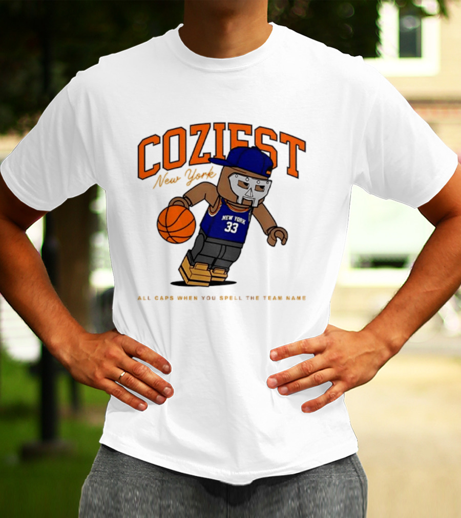 Coziest New York MF DOOM Patrick Ewing Knicks All Caps Basketball Lego T-Shirt