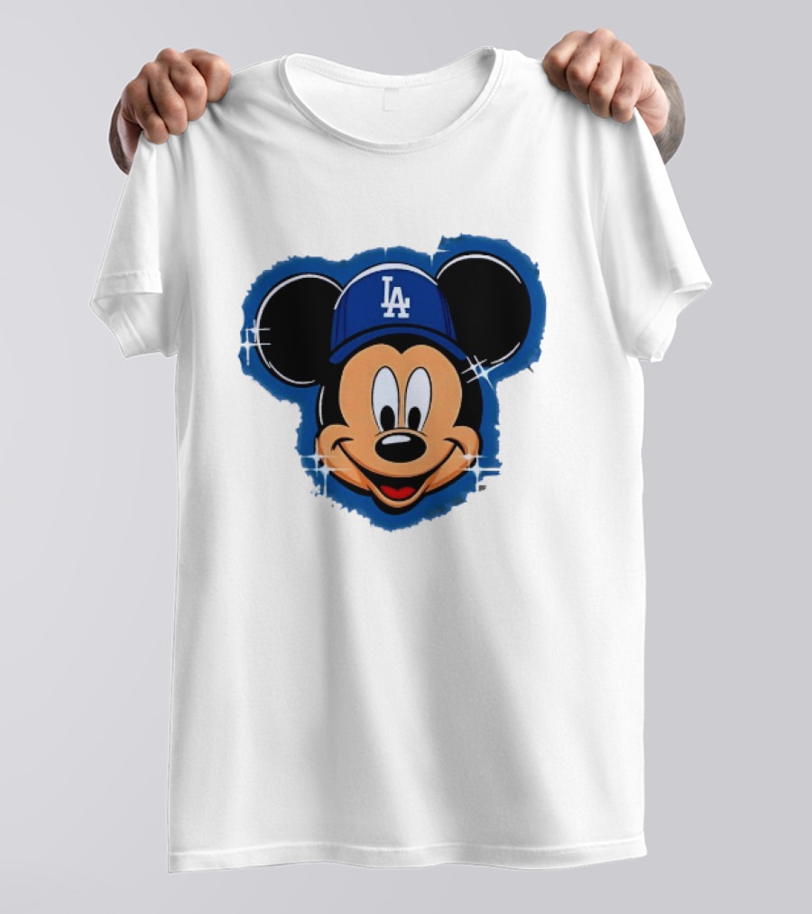 Mickey Mouse Wearing LA Dodgers Hat T-Shirt
