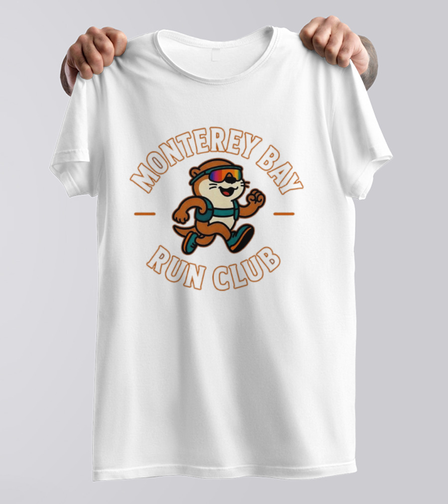 Monterey Bay Run Club Cartoon Otter Wearing Sunglasses And Backpack T-Shirt