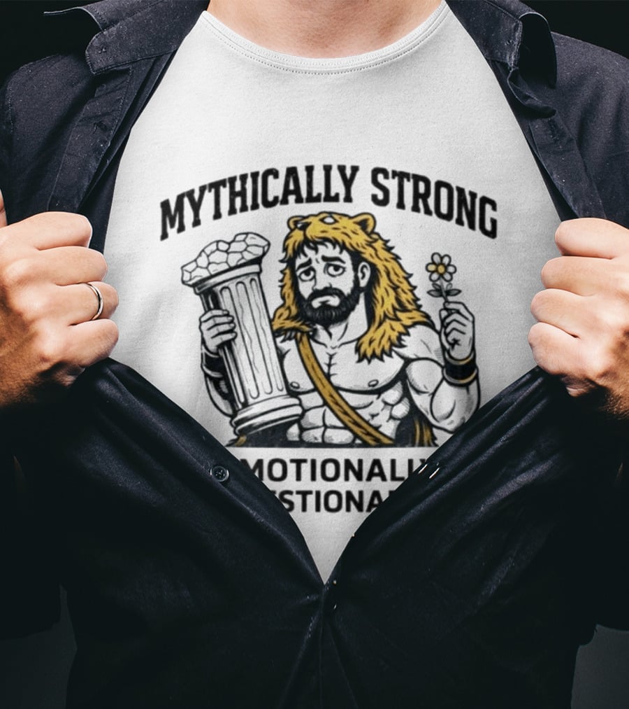 Mythically Strong Emotionally Questionable Hercules Lion Skin Pillar T-Shirt